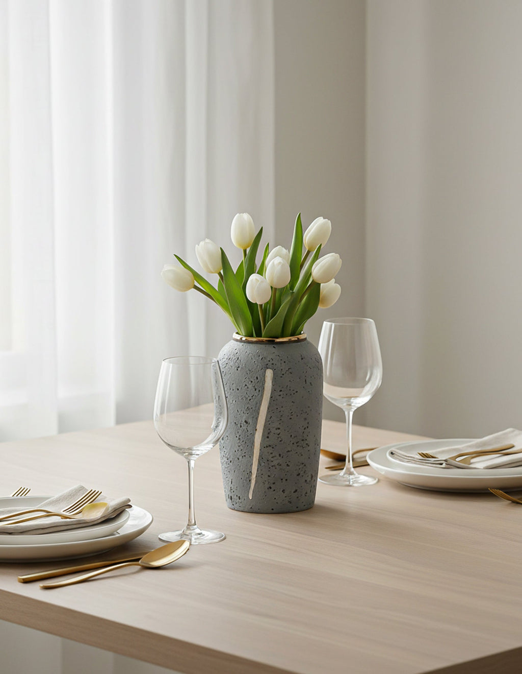 SOGA 30x19cm Grey Medium Ceramic Flower Vase Elegant Living Room Home Decor