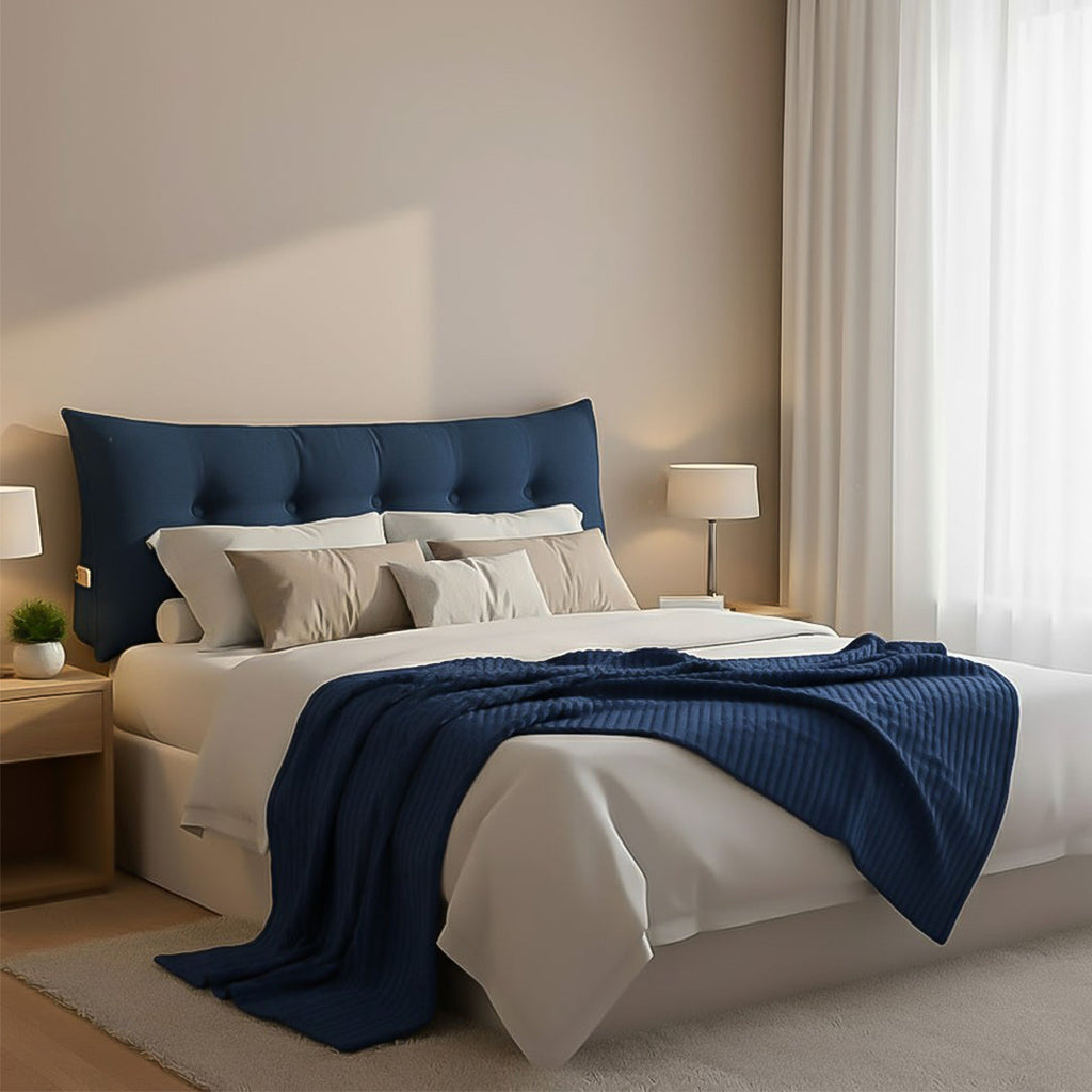 SOGA Home & Living Bundle – Blue Triangular Wedge Pillow & Blue Striped Flannel Throw