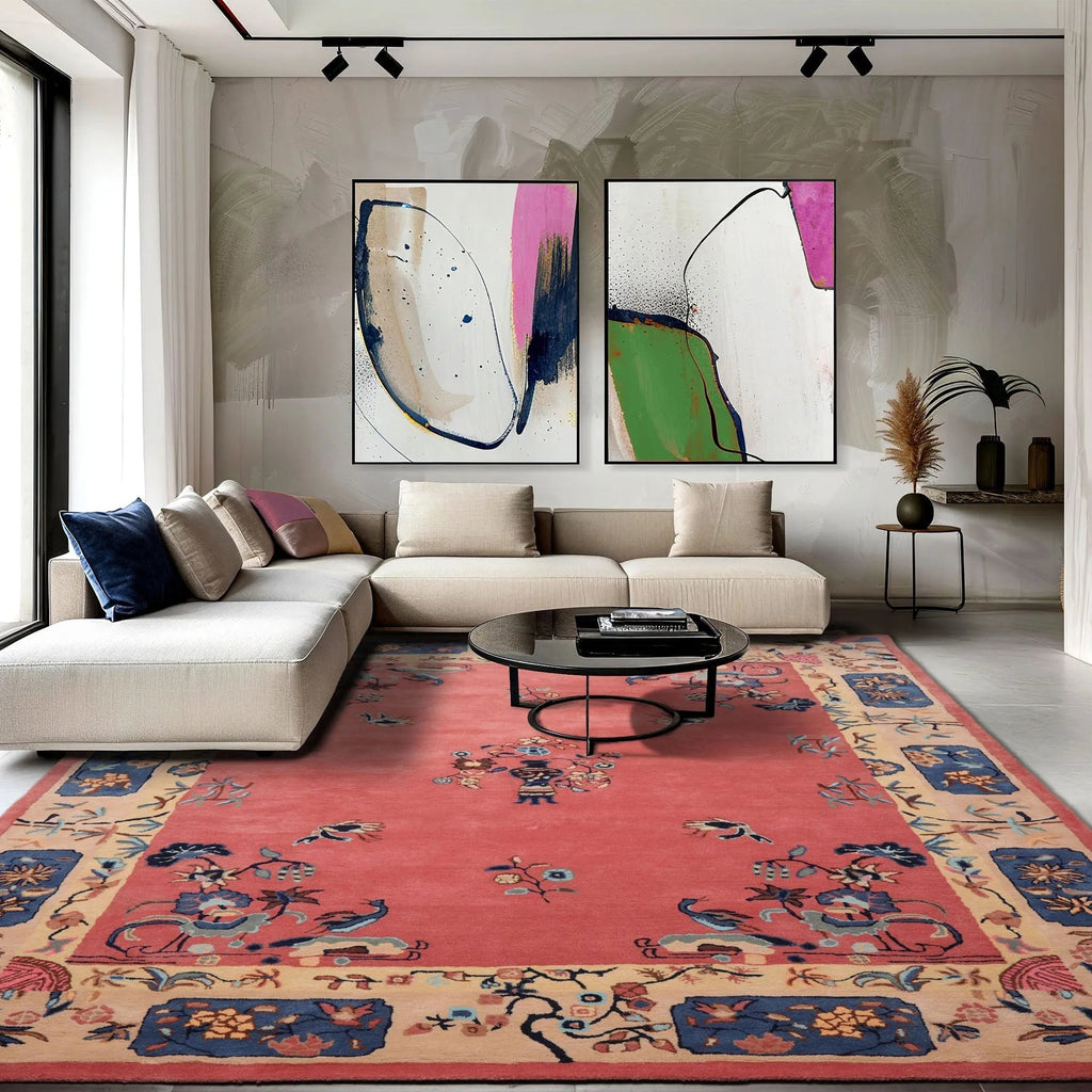 LoomBloom Multi Sizes Bubblegum Pink Hand Tufted Floral Vase Chinese Art Deco New Zealand Wool Oriental Area Rug