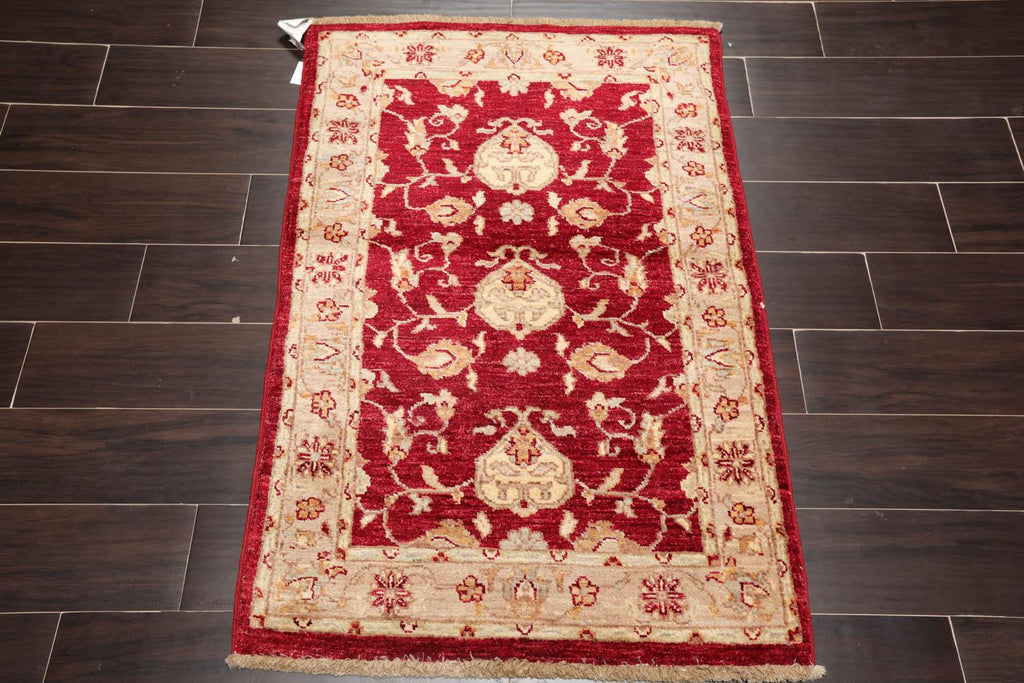 Chobi Peshawar Hand-Knotted 100% Wool Traditional Area Rug Wine, Taupe 2'7" x 4'