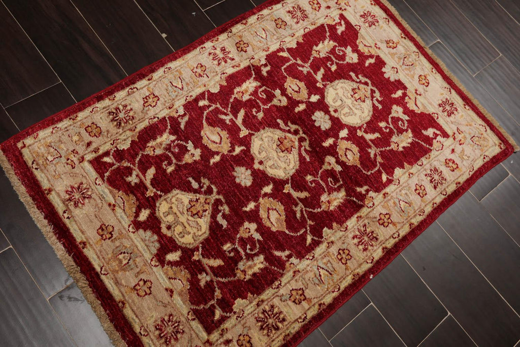 Chobi Peshawar Hand-Knotted 100% Wool Traditional Area Rug Wine, Taupe 2'7" x 4'