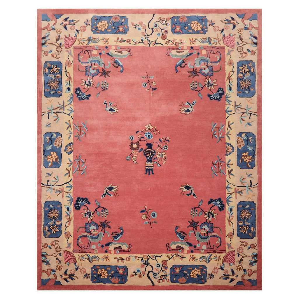 LoomBloom Multi Sizes Bubblegum Pink Hand Tufted Floral Vase Chinese Art Deco New Zealand Wool Oriental Area Rug