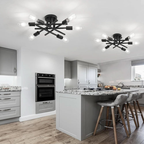 6 Light Matte Black Sputnik Semi Flush Chandelier 2 Pack