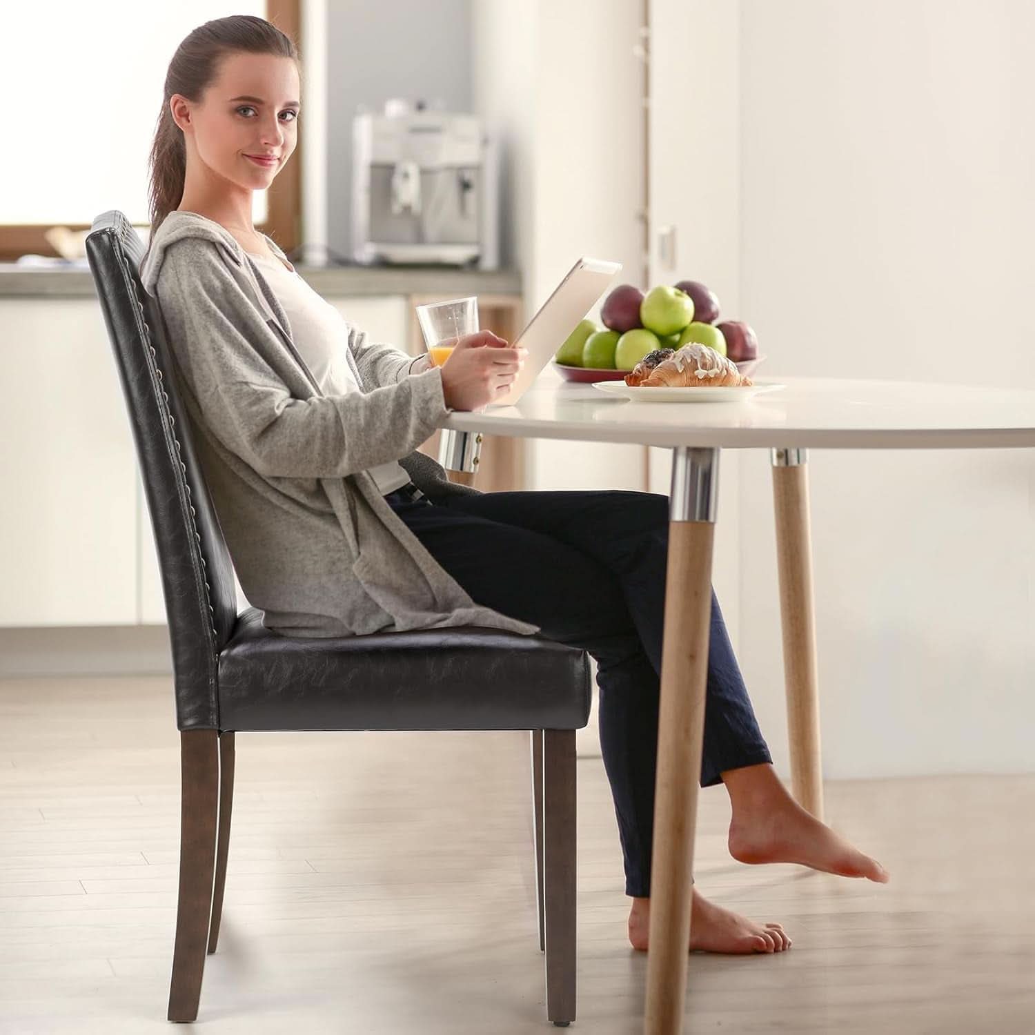Six-Piece Dark Brown Dining Chairs Living Room Set