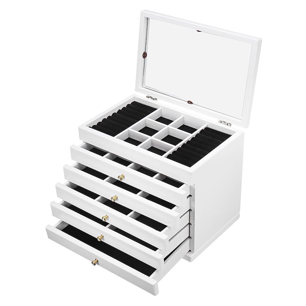 Jewelry box with 6 compartments, white