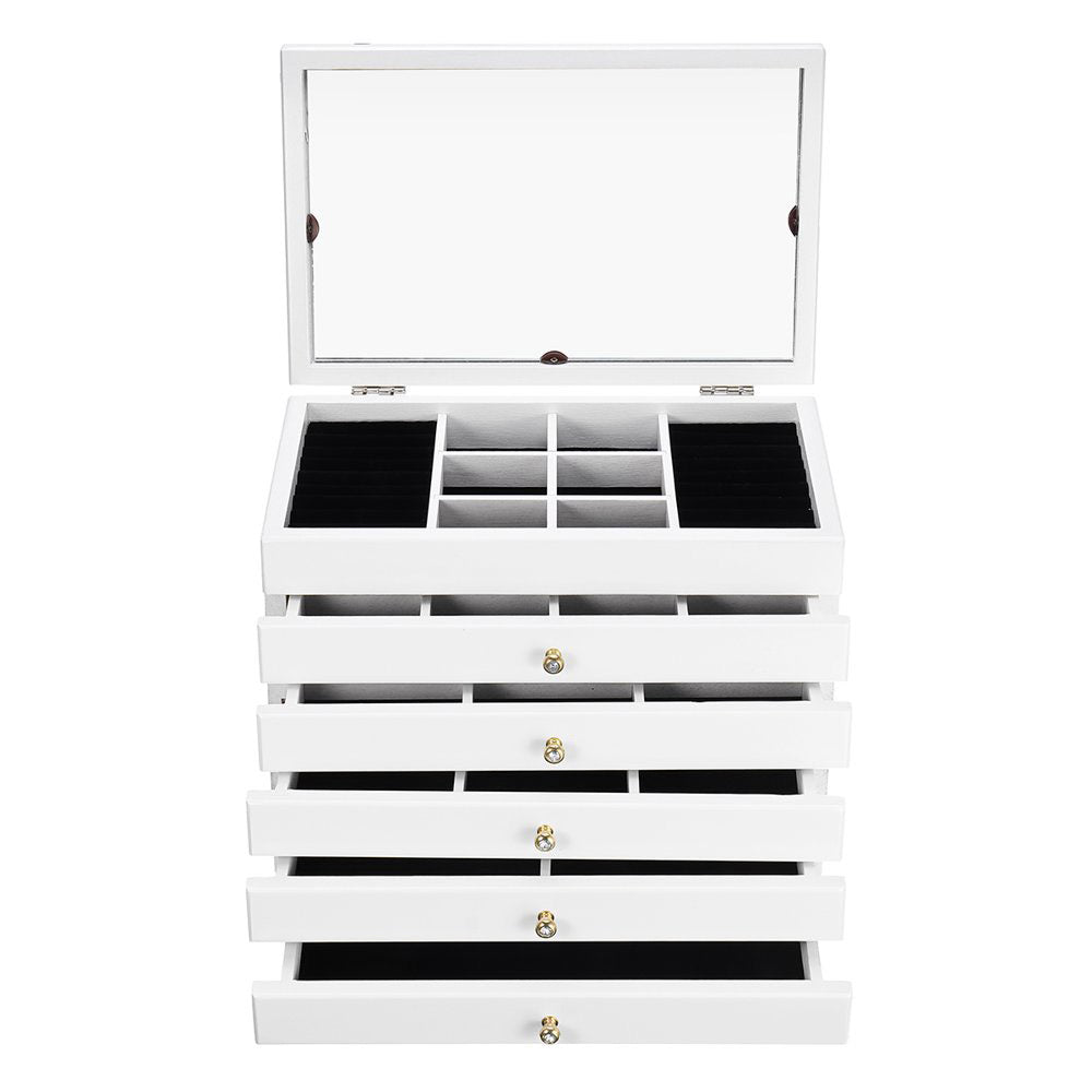 Jewelry box with 6 compartments, white