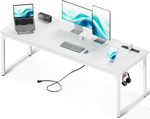 71-inch White Computer Desk With USB Ports For Home Office