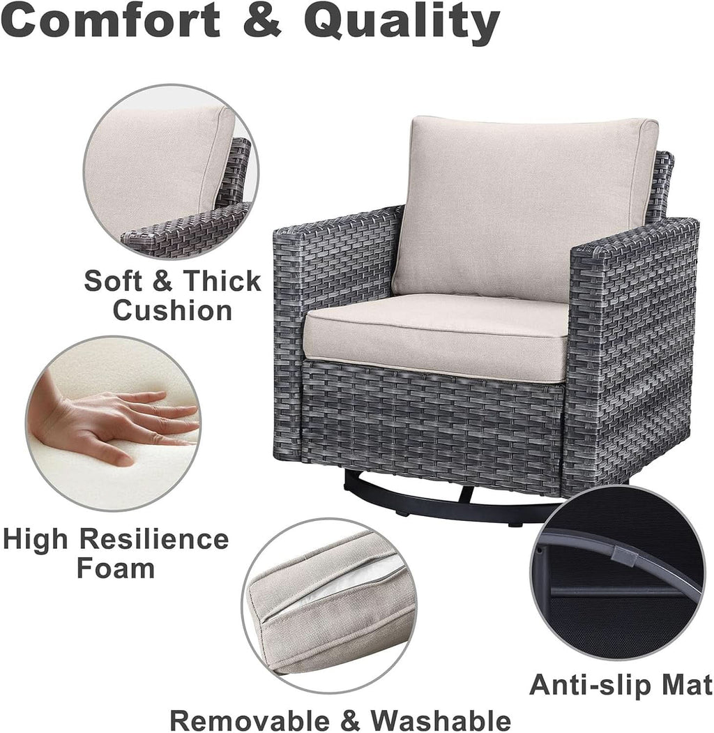 Oversized Outdoor Wicker Patio Sofa Set With Swivel Chairs