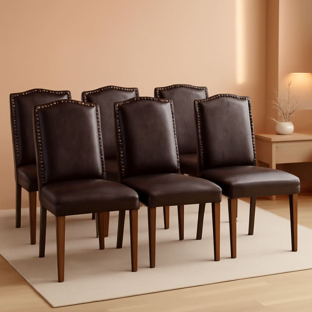 Six-Piece Dark Brown Dining Chairs Living Room Set