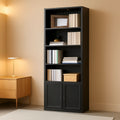 Black Six-Tier Floor-Standing Bookshelf with Doors
