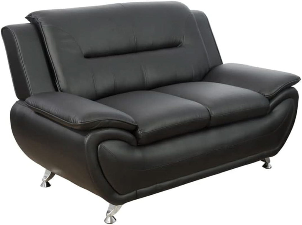 Leder Sofa und Loveseat Set für Wohnzimmer Schwarze Ledermöbel