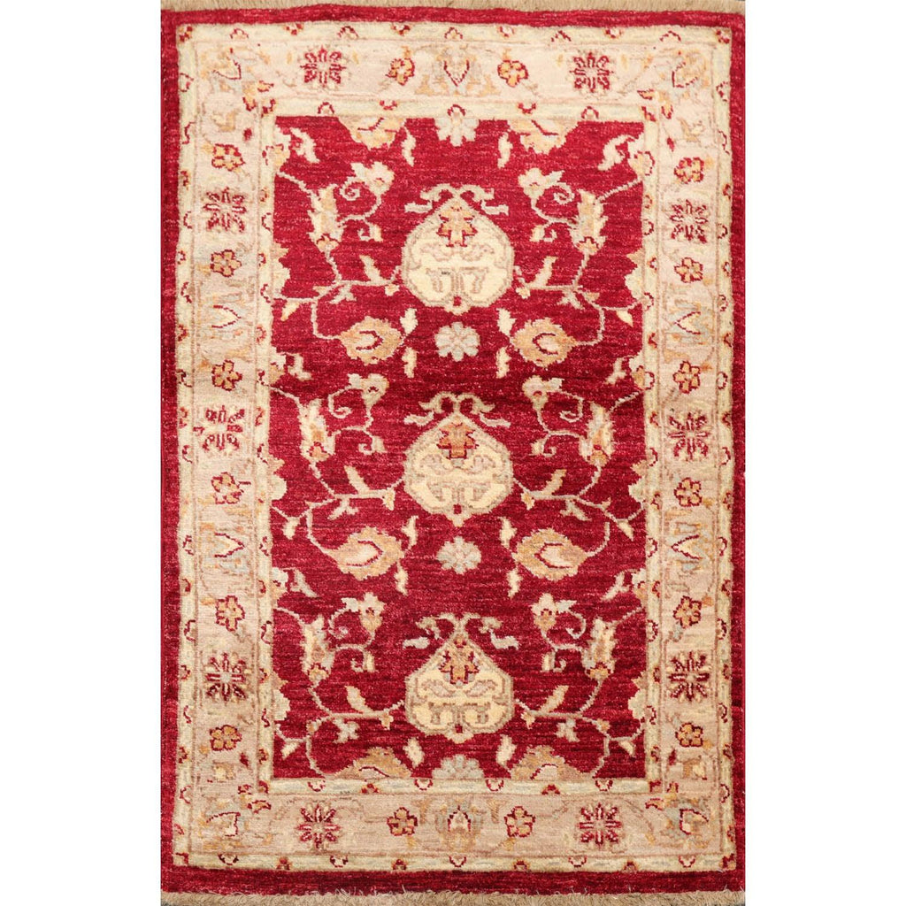 Chobi Peshawar Hand-Knotted 100% Wool Traditional Area Rug Wine, Taupe 2'7" x 4'