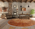 9'9''x9'9'' Round Tan, Peach Hand Knotted Wool and Silk Tabriz Traditional Oriental Area Rug