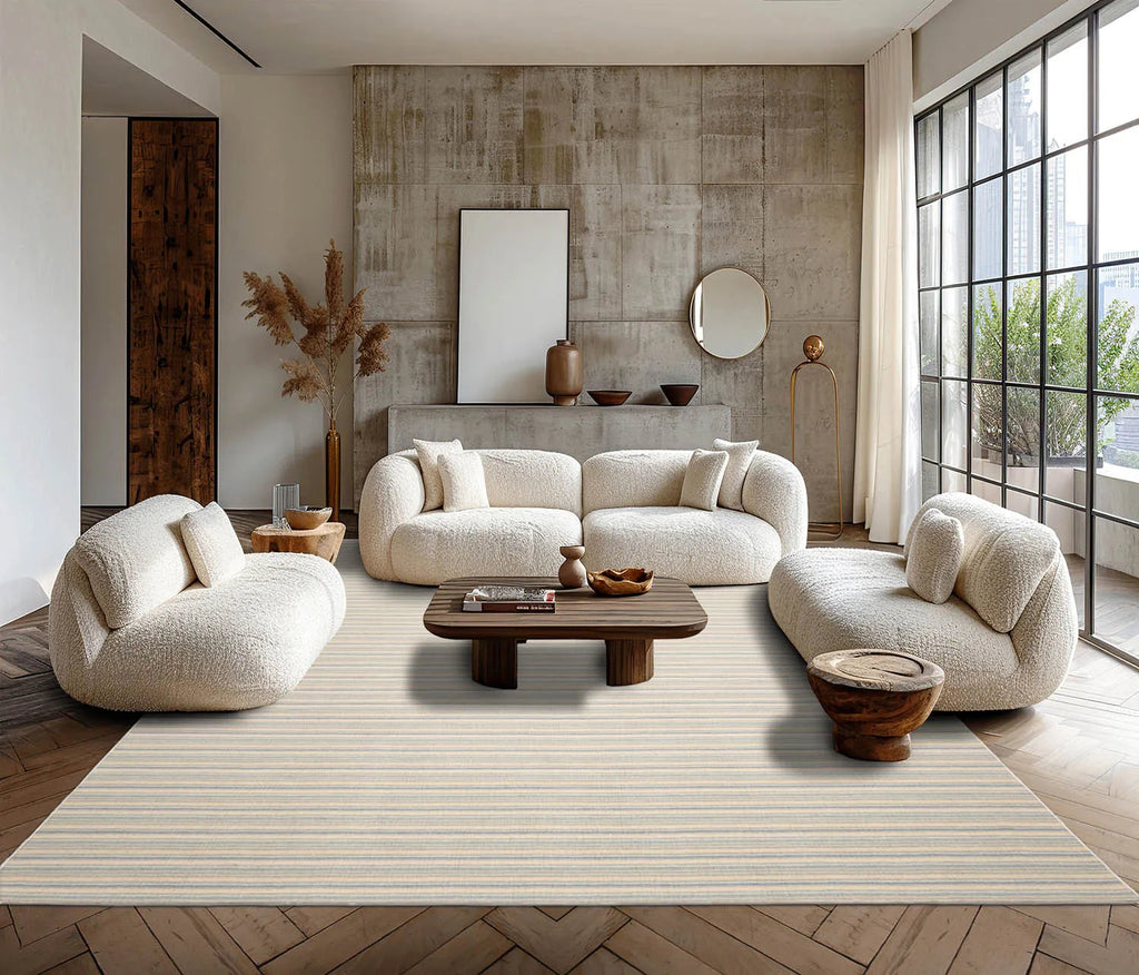 LoomBloom Multi Sizes Ivory Hand Woven Contemporary Striped 100% New Zealand Wool Oriental Area Rug