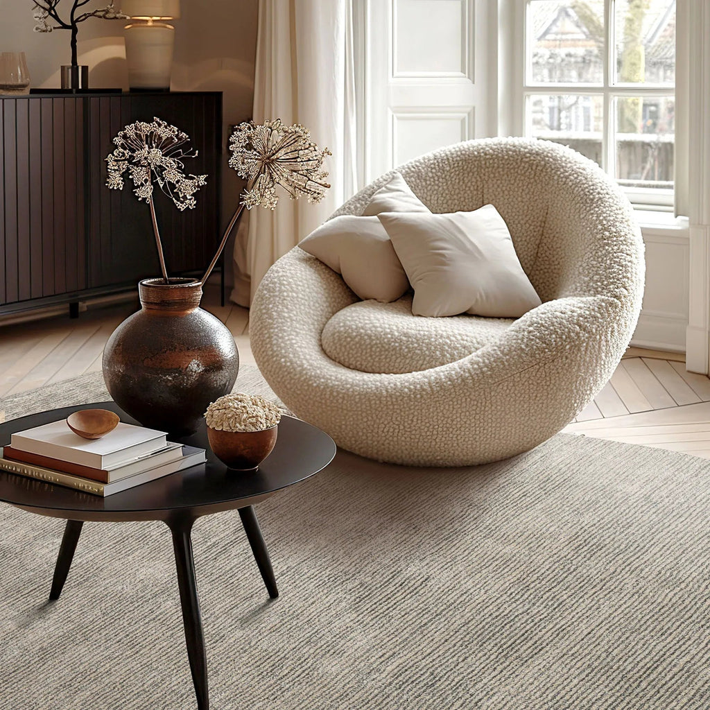 LoomBloom Multi-Size Beige Hand-Tufted Contemporary Textured Ribbed New Zealand Wool Oriental Area Rug