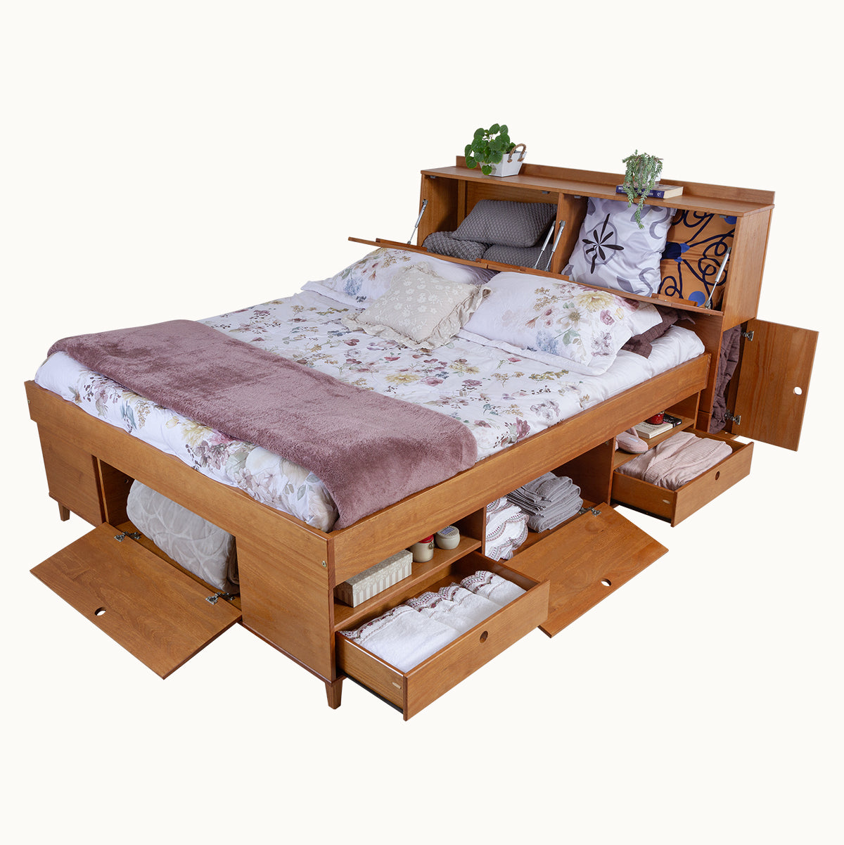 Set AMALFI: Bed with storage drawer + headboard with storage space