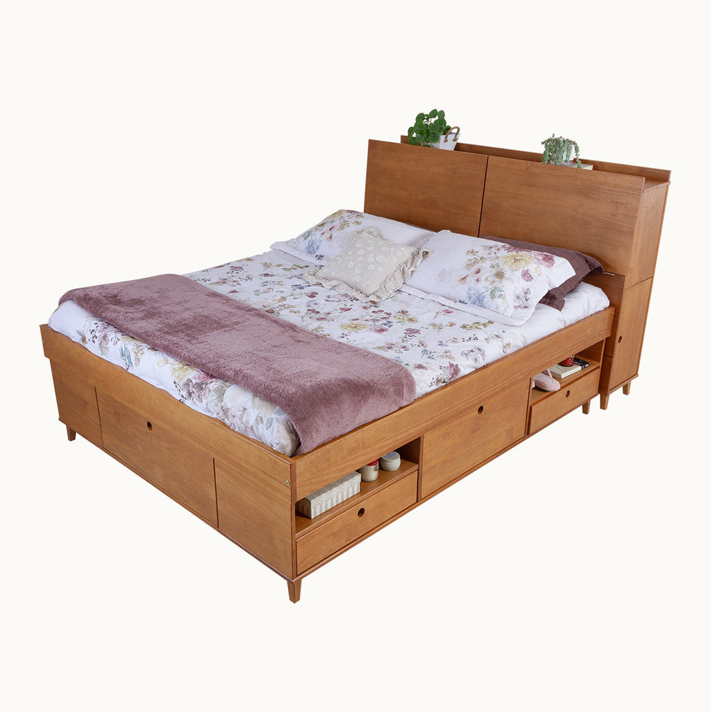 Set AMALFI: Bed with storage drawer + headboard with storage space