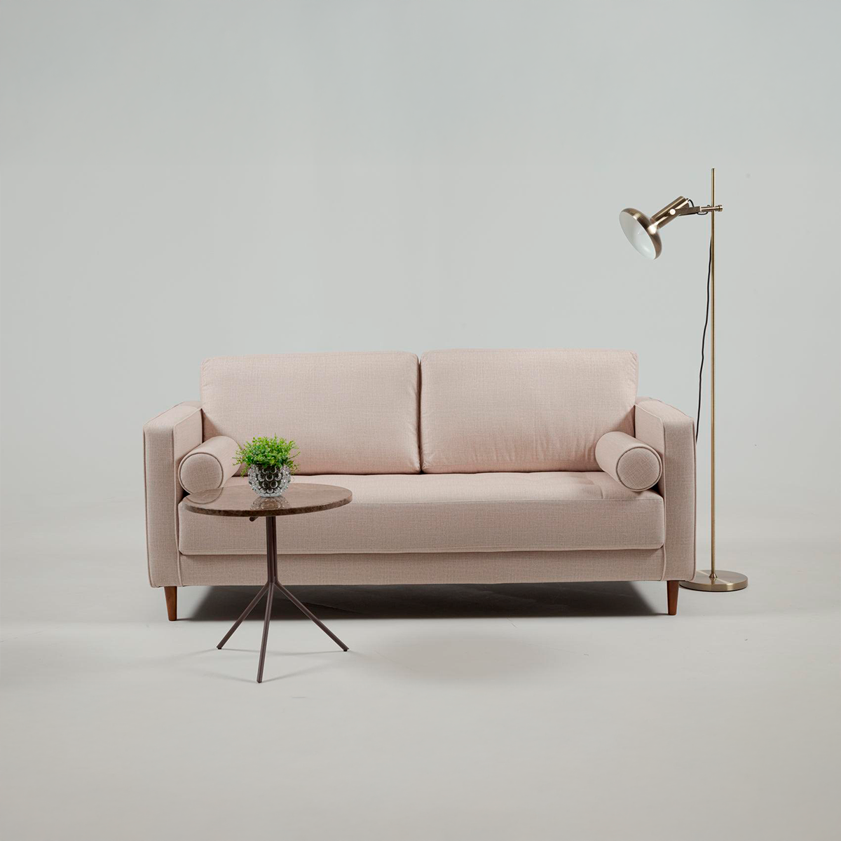 Sofa Keith – Classic 3-Seater Sofa with Wooden Legs & Bolster Cushions