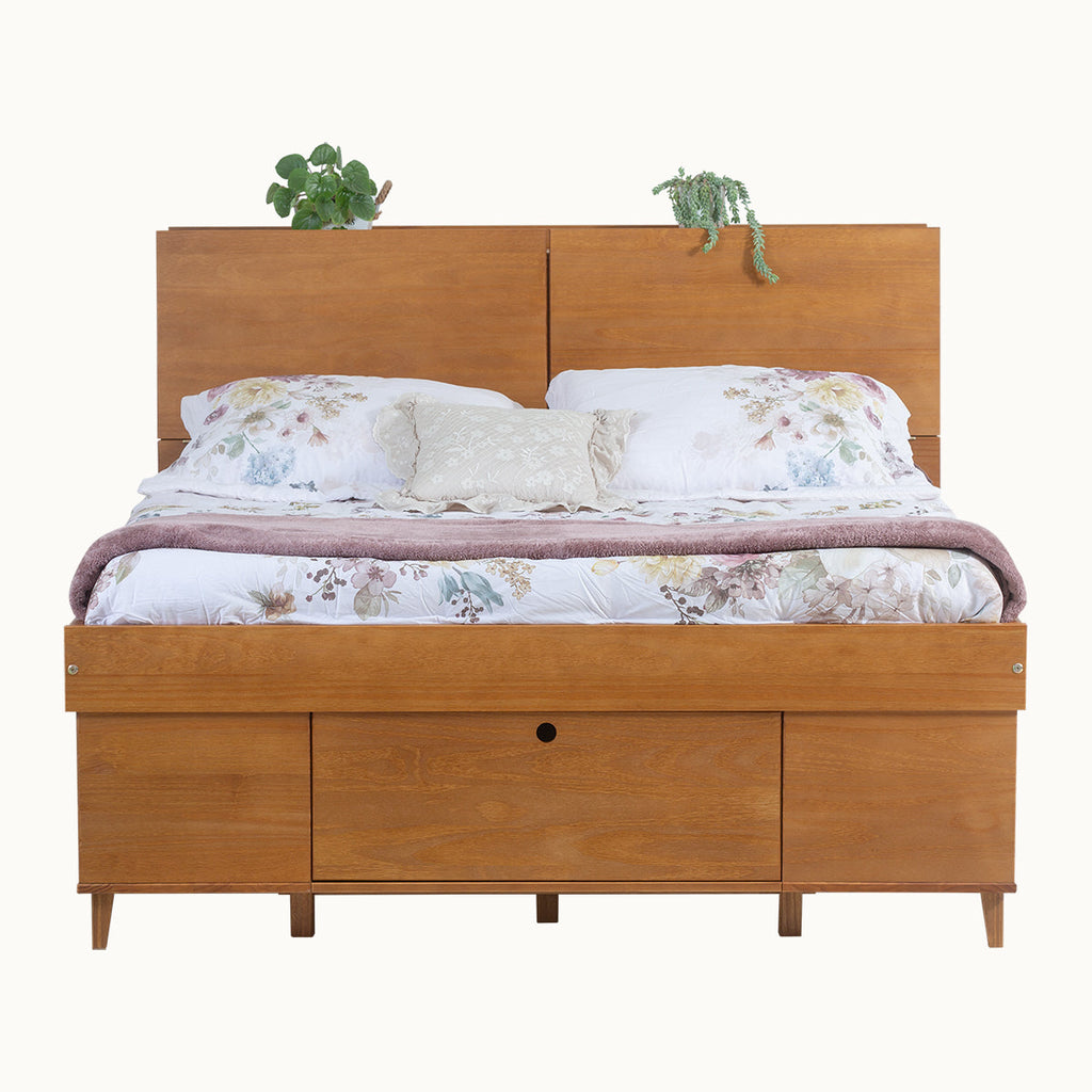 Set AMALFI: Bed with storage drawer + headboard with storage space