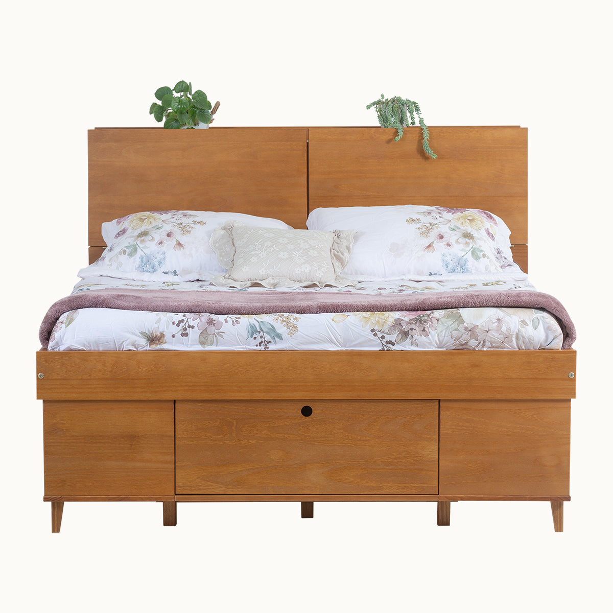 Set AMALFI: Bed with storage drawer + headboard with storage space