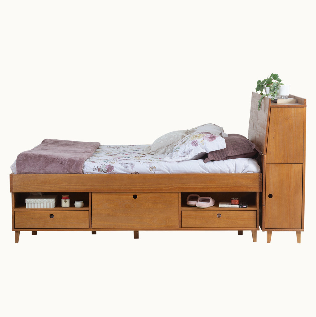 Set AMALFI: Bed with storage drawer + headboard with storage space
