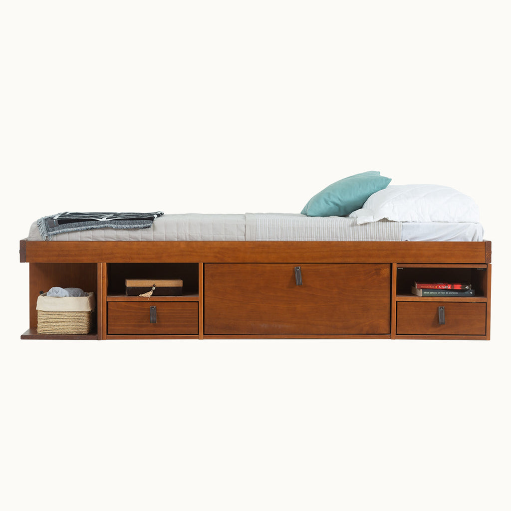 Functional Bed Bali 140x200 cm - Bed with Storage Box and Lots of Storage Space - Incl. Slatted Frame