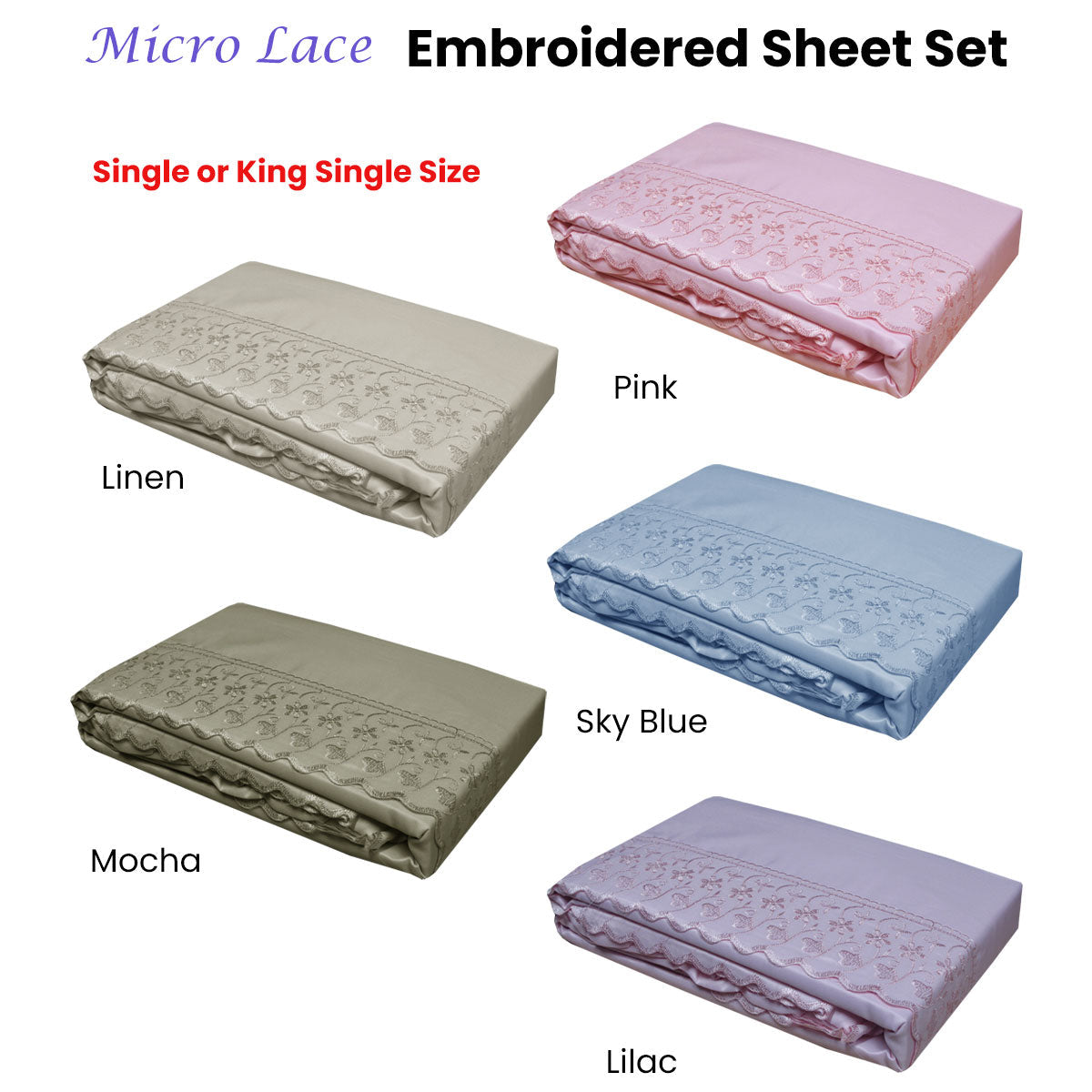 NNEDSZ Essentially Home Living Machine Lace Embroidered Sheet Set Single Mocha