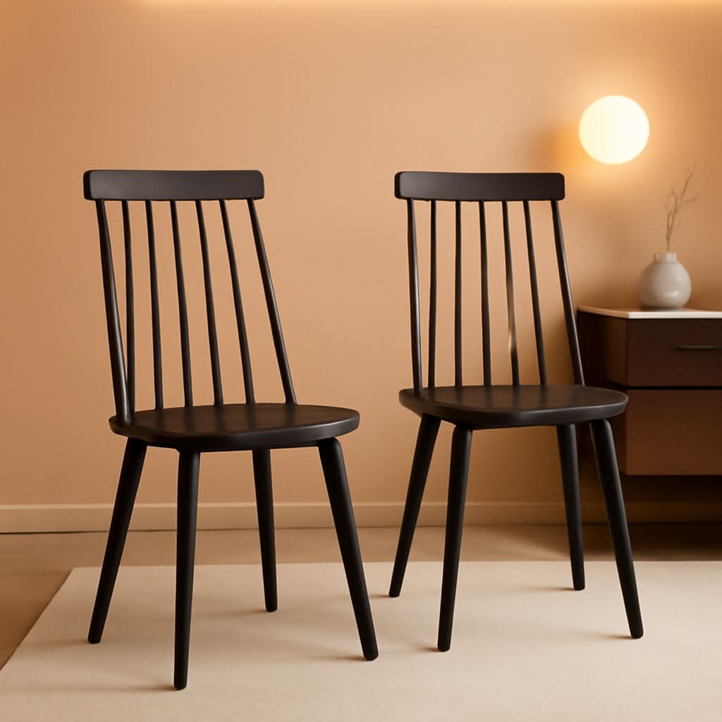 Grey Farmhouse Spindle Side Dining Chairs Set of 2