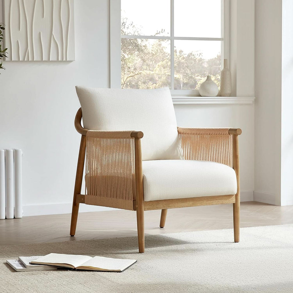 Cream Braided Accent Chairs Set of 2 for Living Room