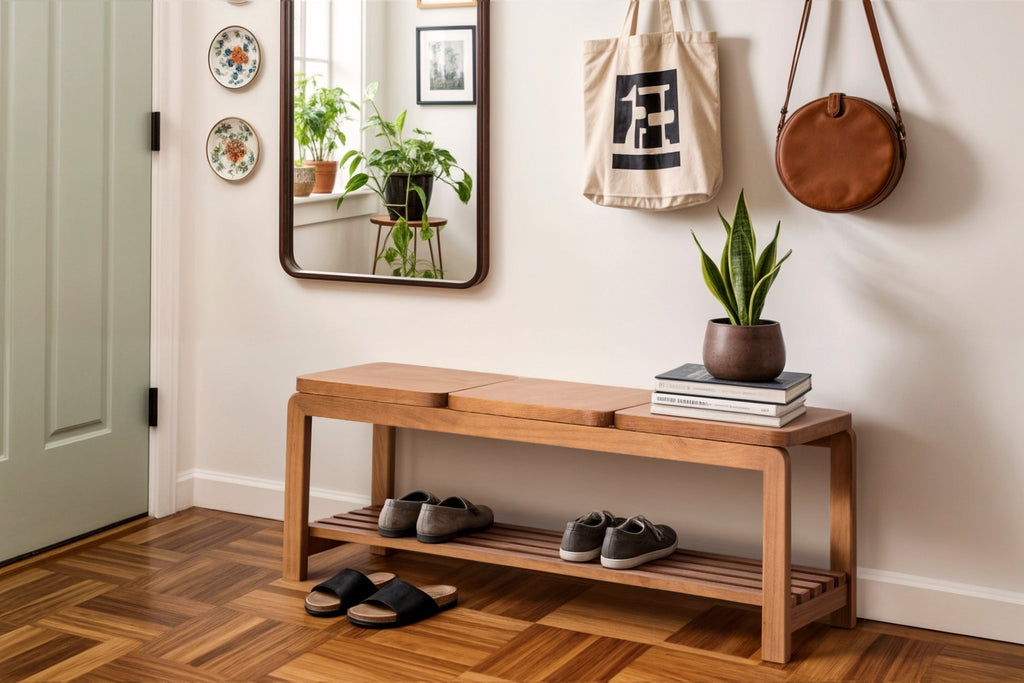 Holzbank Natu – 3-Seater Wooden Bench in Walnut Finish