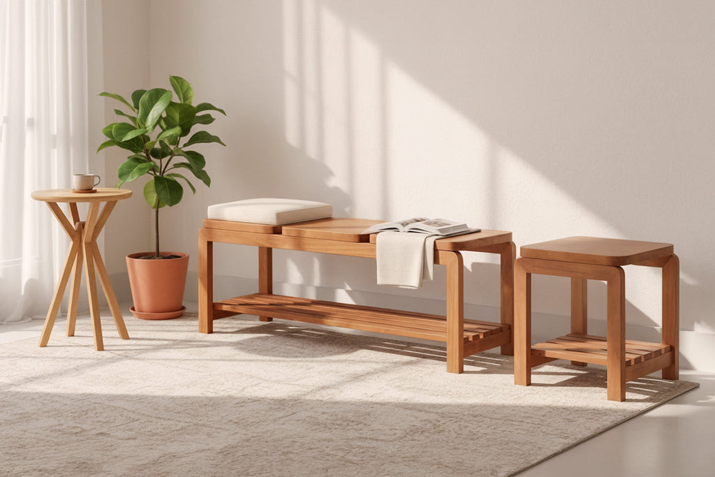 Holzbank Natu – 3-Seater Wooden Bench in Walnut Finish