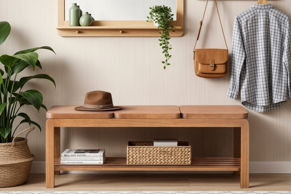 Holzbank Natu – 3-Seater Wooden Bench in Walnut Finish