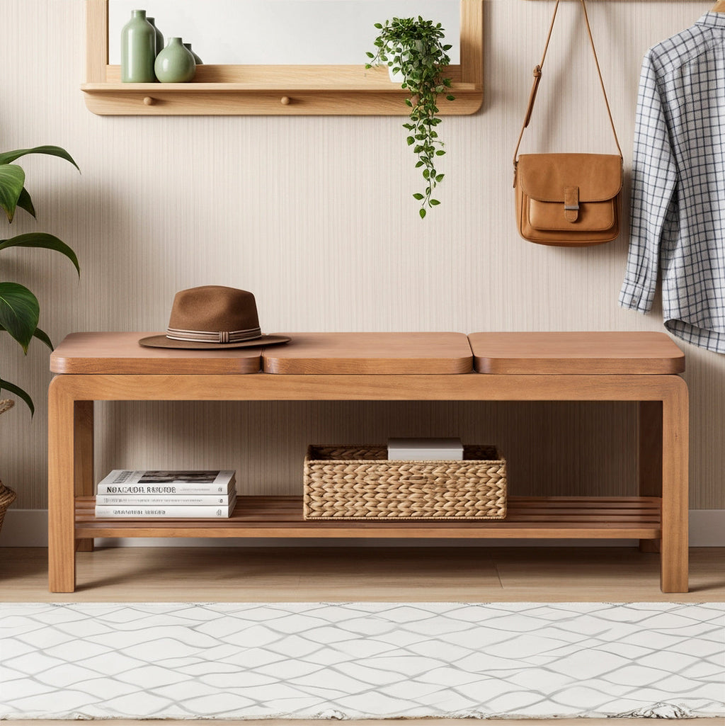Holzbank Natu – 3-Seater Wooden Bench in Walnut Finish