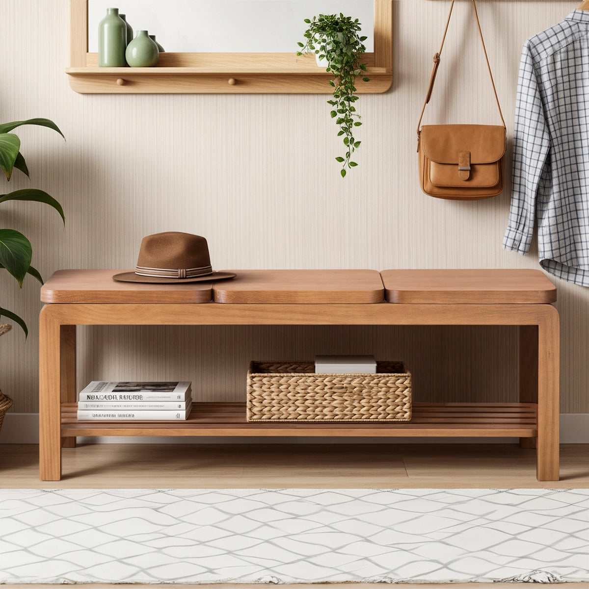 Holzbank Natu – 3-Seater Wooden Bench in Walnut Finish