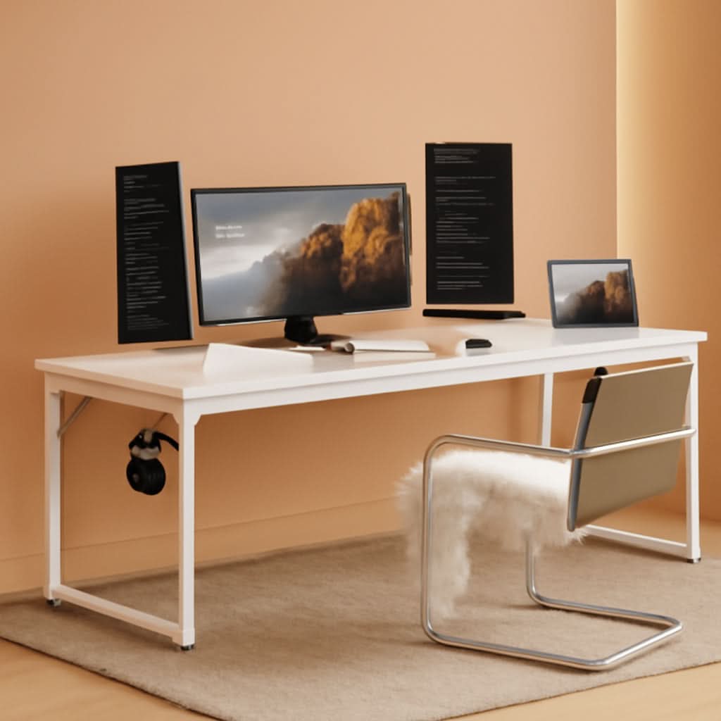 71-inch White Computer Desk With USB Ports For Home Office