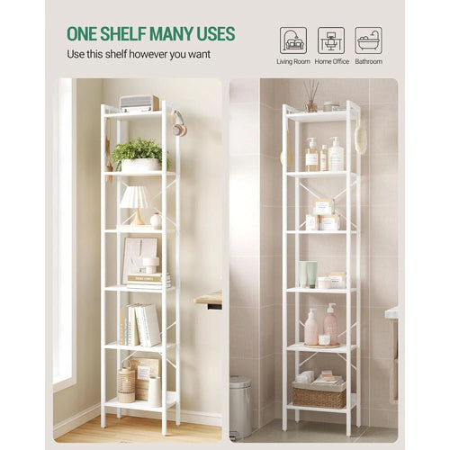 6 Tier White Industrial Bookshelf For Home Office Living Room