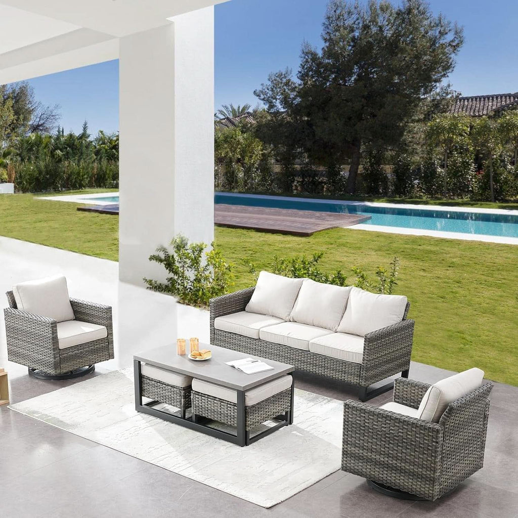 Oversized Outdoor Wicker Patio Sofa Set With Swivel Chairs
