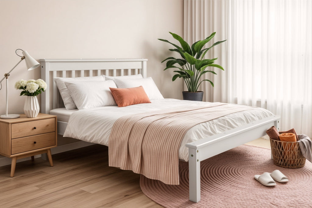 Solid Wood Double Bed Habitual - White | 140x190 cm