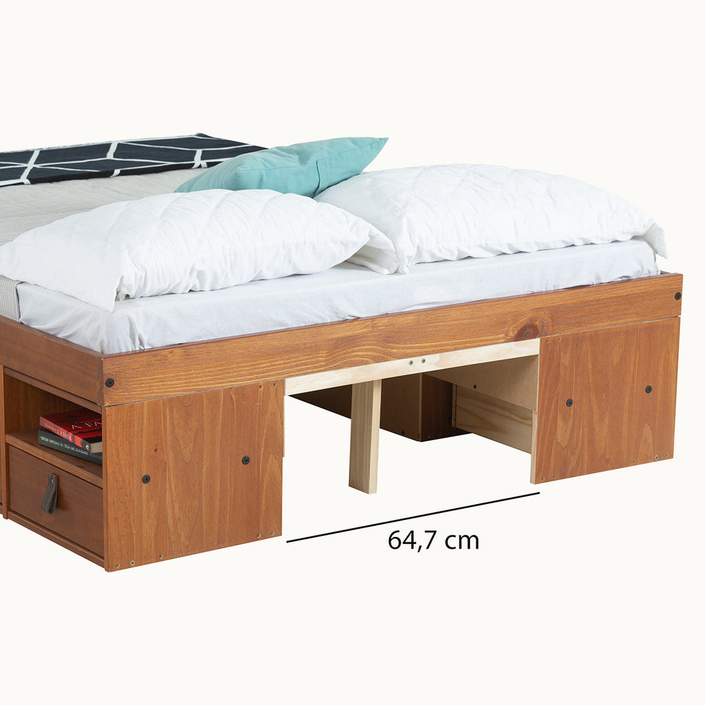 Functional Bed Bali 140x200 cm - Bed with Storage Box and Lots of Storage Space - Incl. Slatted Frame