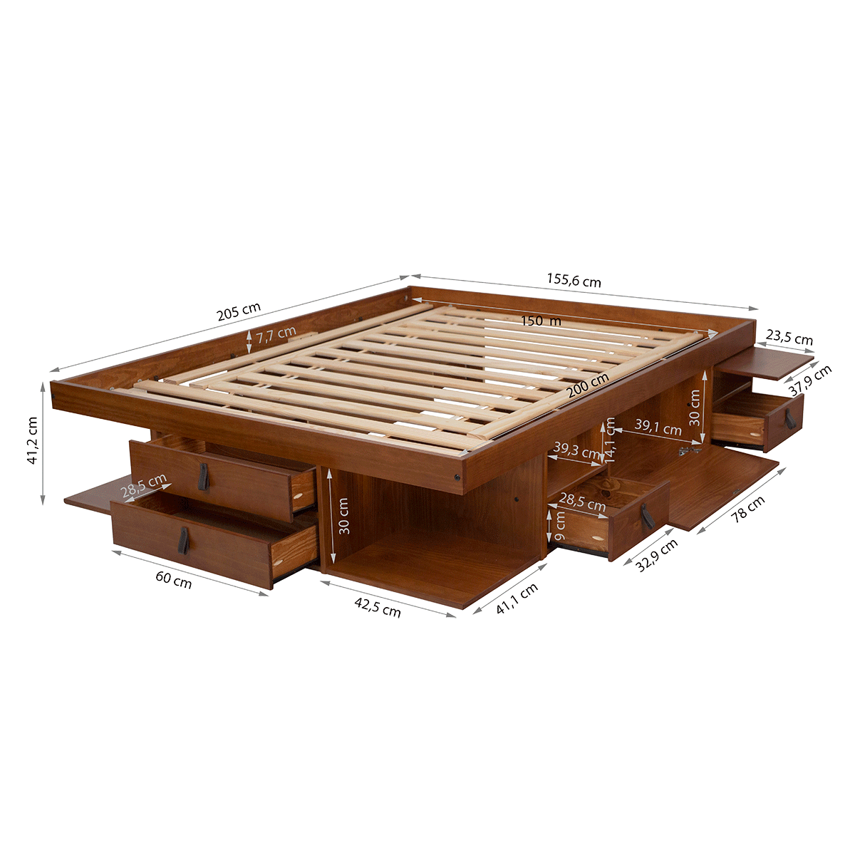 Funktionsbett Bali 150x200 cm - Bett mit Bettkasten und viel Stauraum - Inkl. Lattenrost