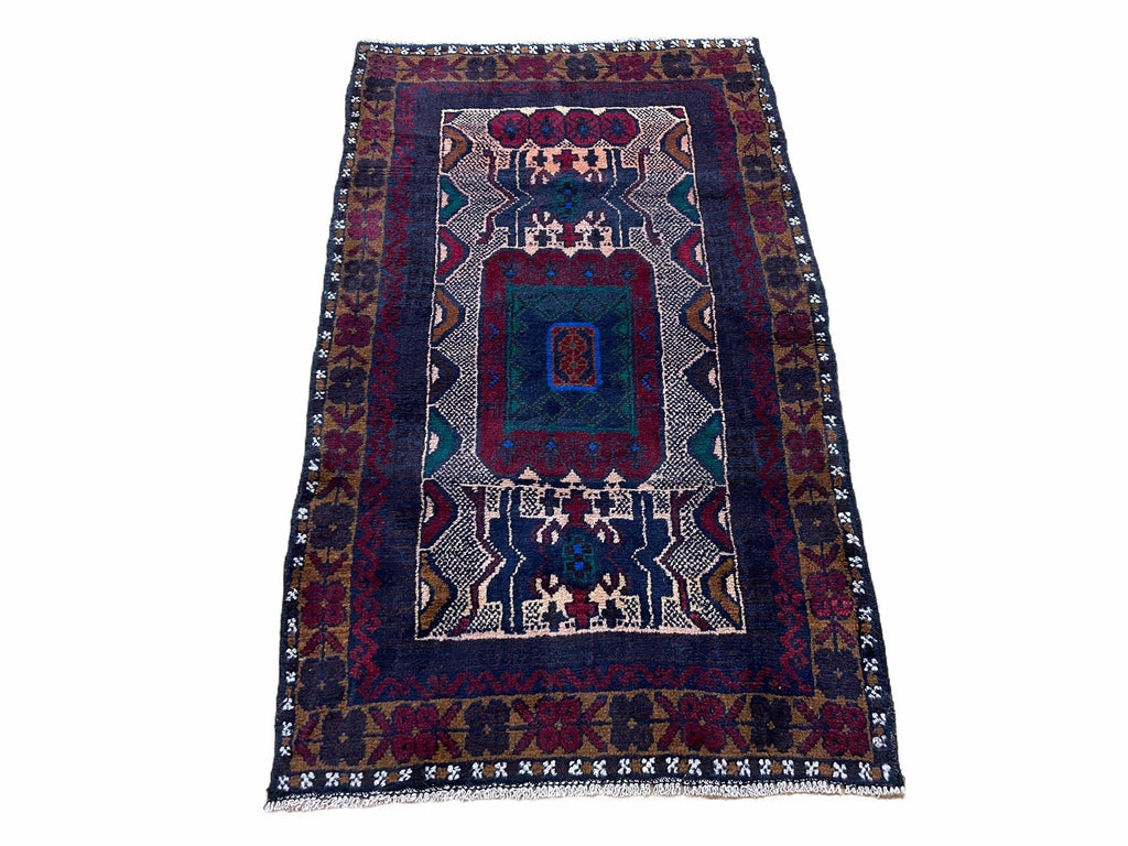 3 X 5 Vintage Handmade Tribal Wool Rug Balouchi Rug Afghan Rug Red Beige Nice