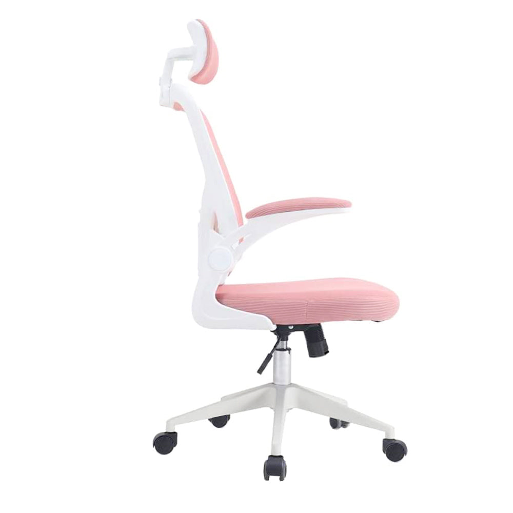Ergonomic office chair with lumbar support and headrest, pink