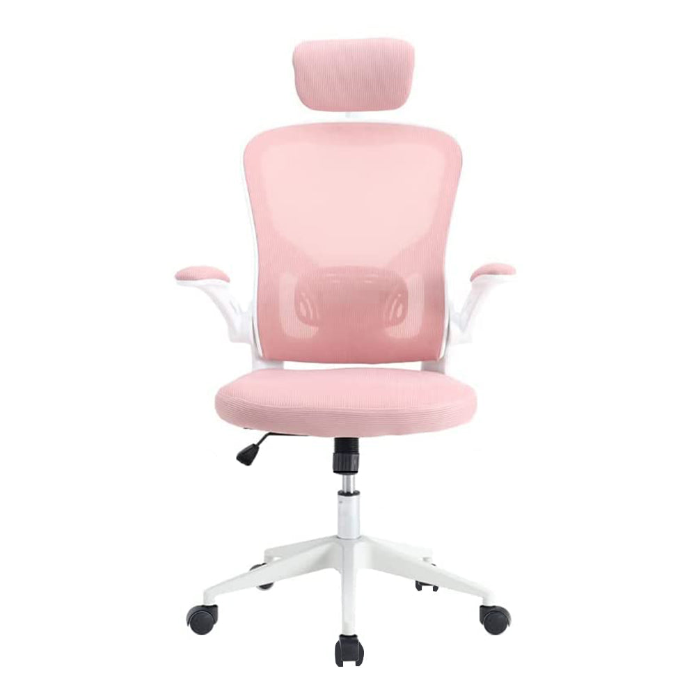 Ergonomic office chair with lumbar support and headrest, pink
