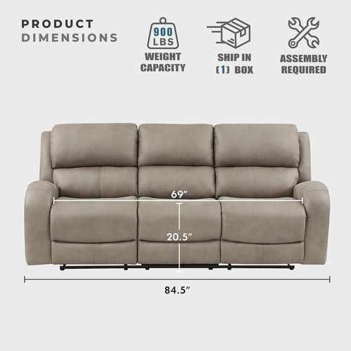 84.5-inch Brown Recliner Couch Living Room Sofa Home Theater