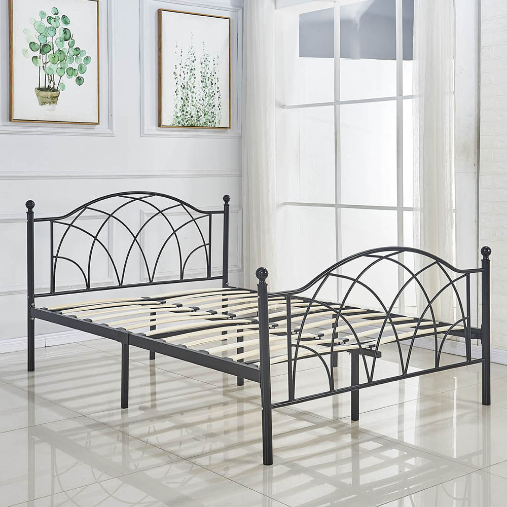 Lotti Metal Bed Frame with Free Slatted Base, Available in Various Sizes and Colors - Black 160x200 cm