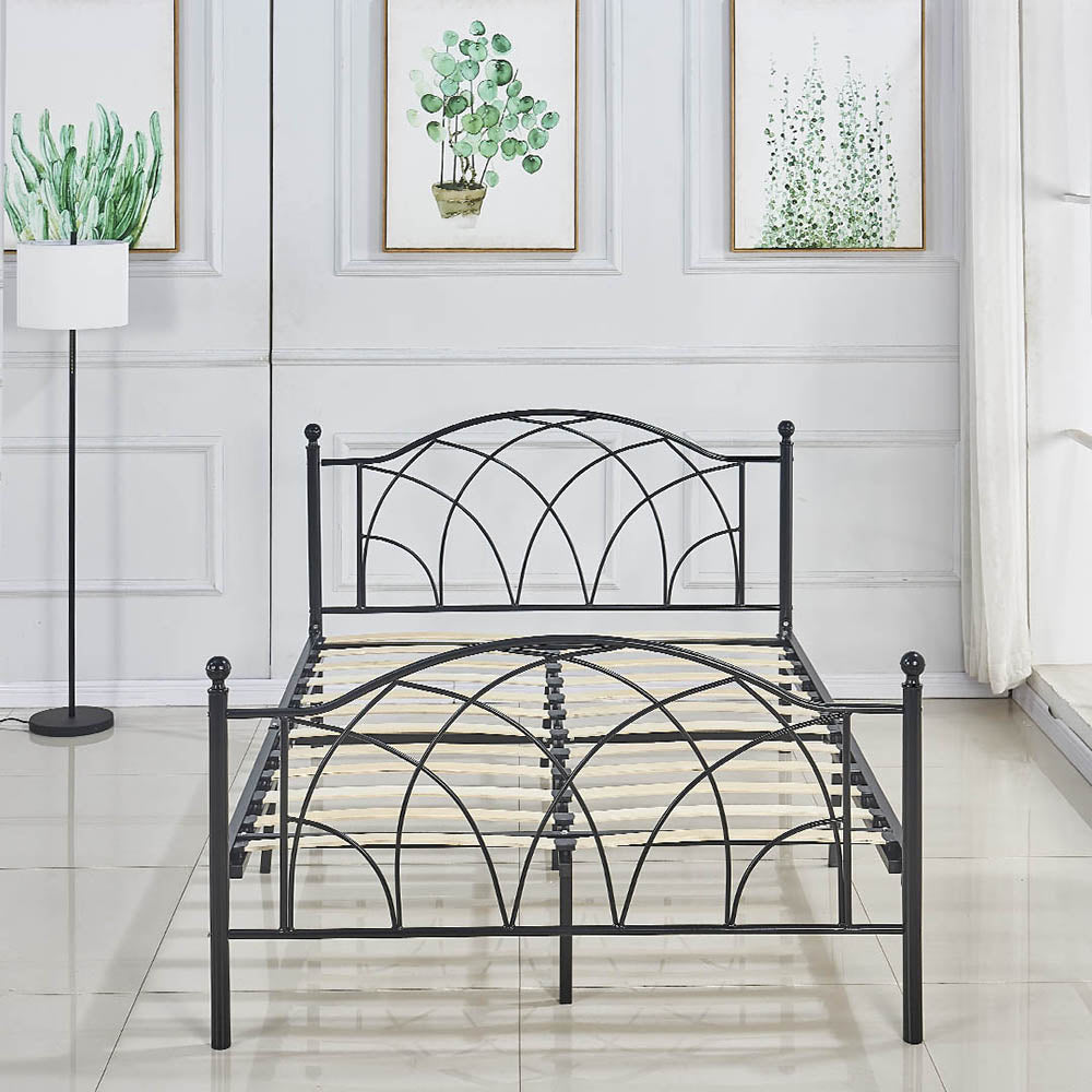 Lotti Metal Bed Frame with Free Slatted Base, Available in Various Sizes and Colors - Black 160x200 cm