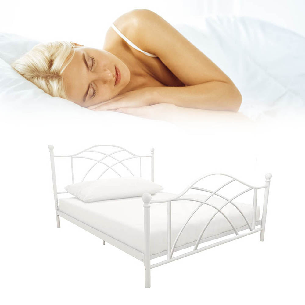 Lotti metal bed frame with free slatted base, in various sizes and colors - White 90x200 cm