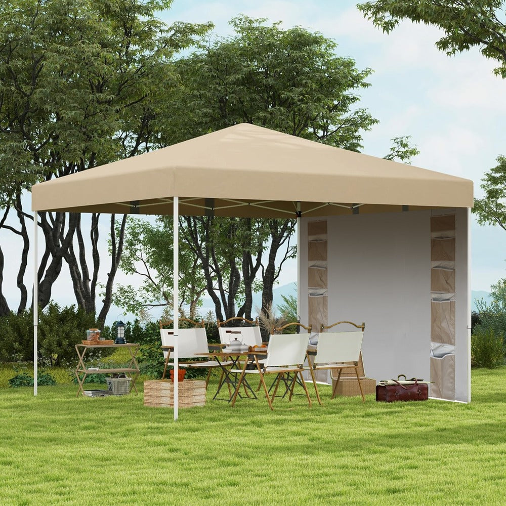 Pavilion with back wall and pockets, 3×3×2.8 m, beige