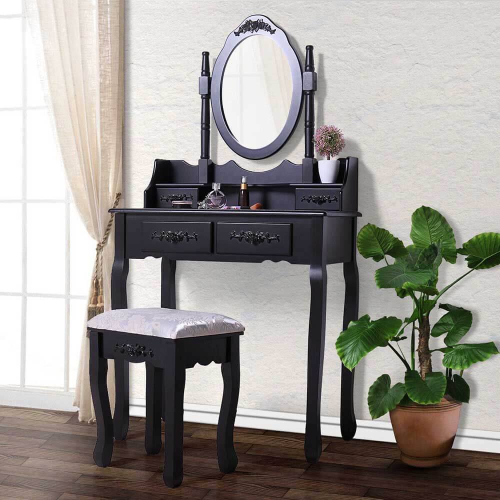 Dressing table with mirror and chair, Rome various colours-black